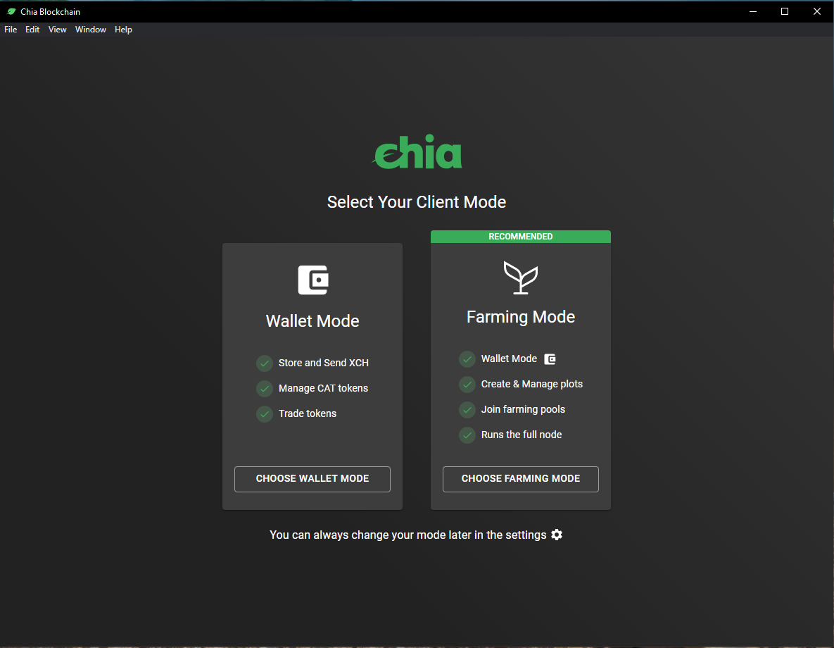 wallet mode selection